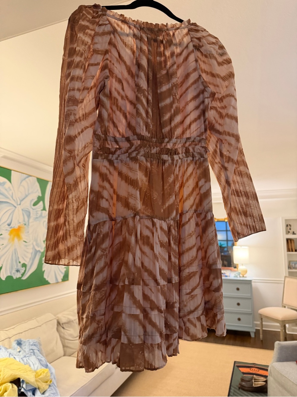 Ulla Johnson Tan Tie-Dye Long Sleeve Tiered Mini Dress - Picture 2 of 3